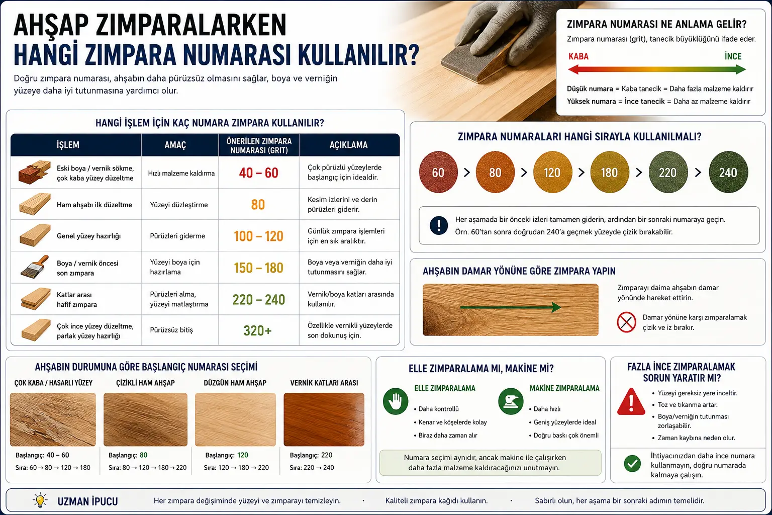 Ahşap Zımparalarken Hangi Zımpara Numarası Kullanılır?
