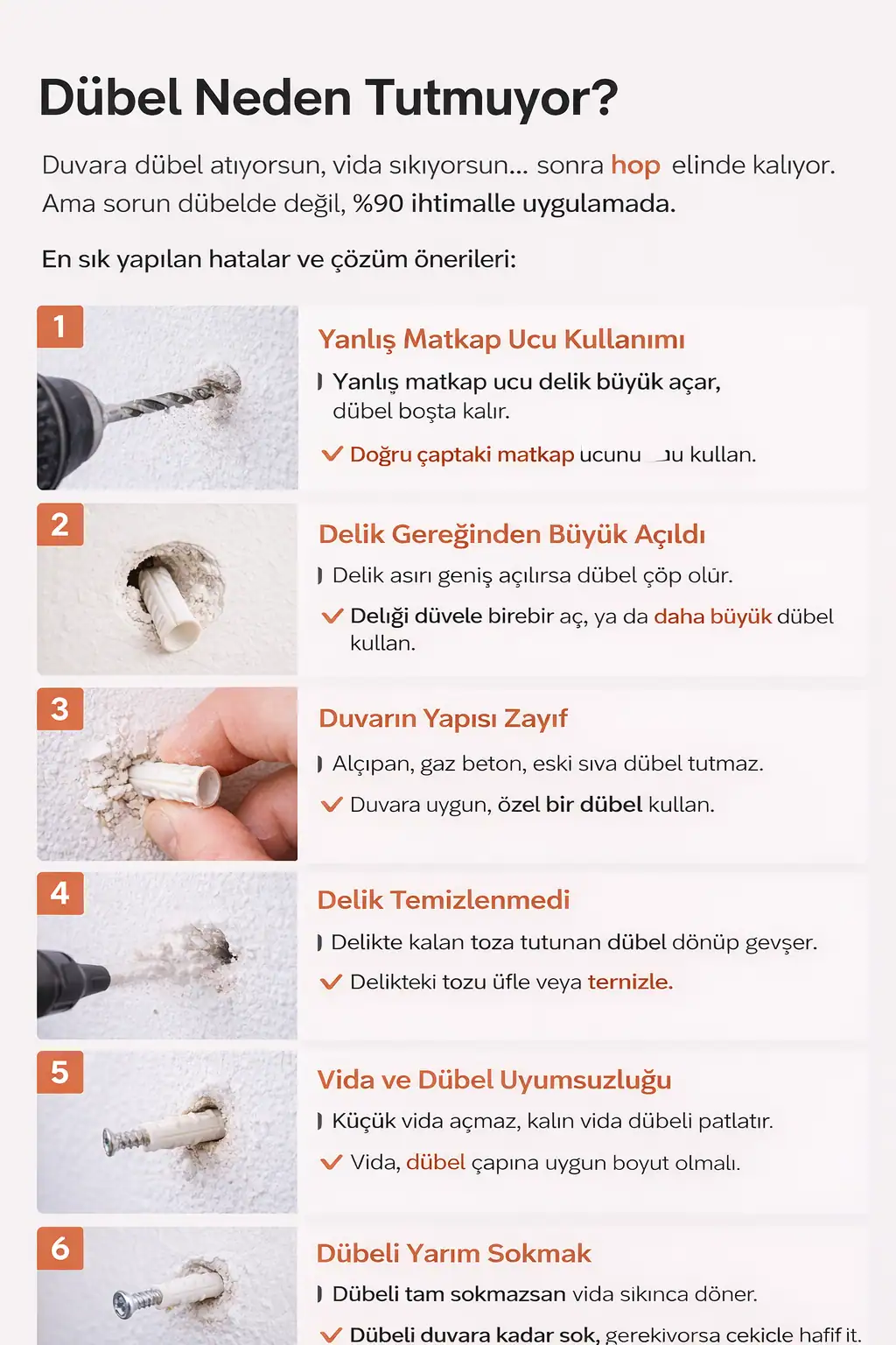 Dübel Neden Tutmuyor? En Sık Yapılan 6 Hata