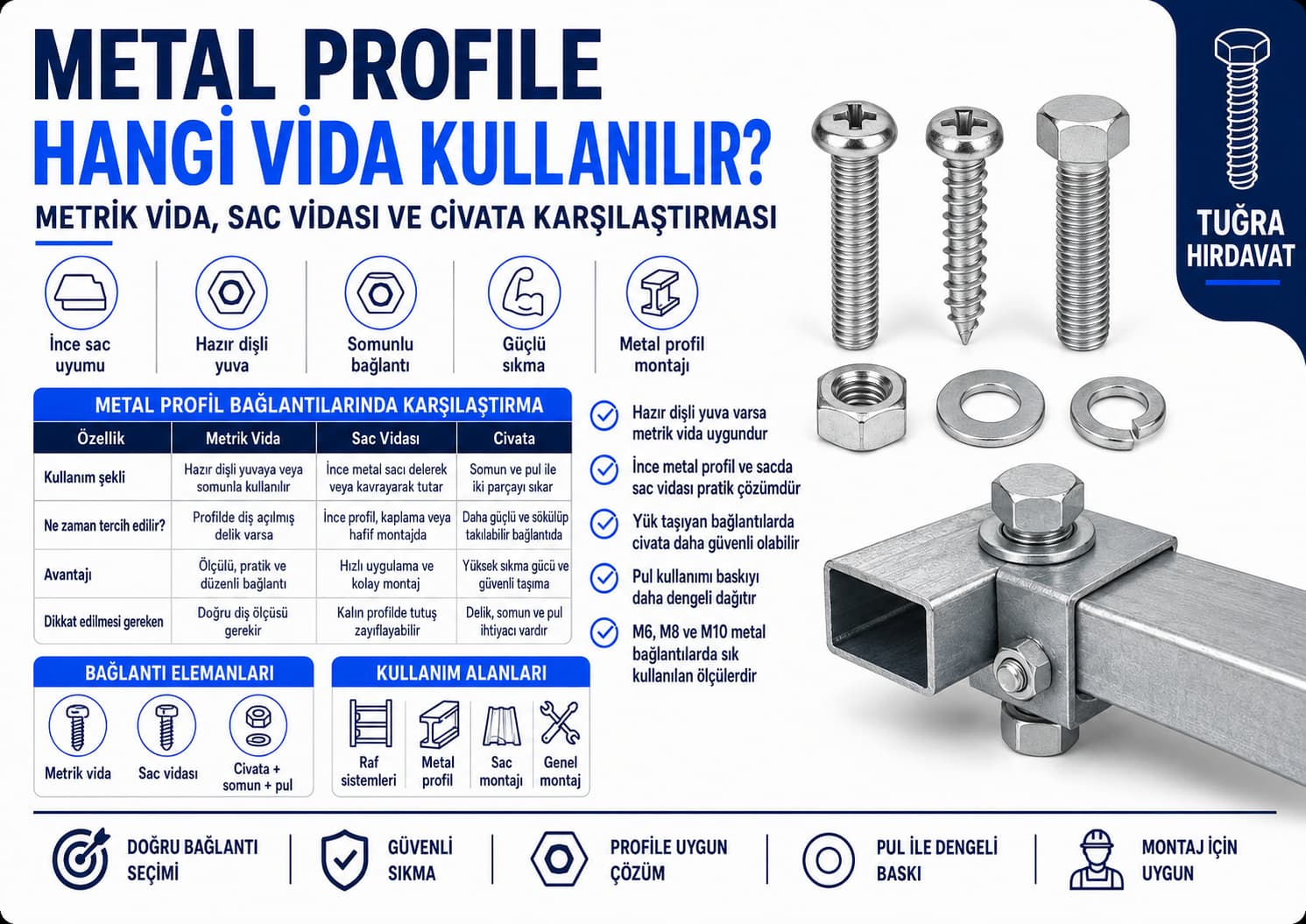 etal Profile Hangi Vida Kullanılır? Metrik Vida, Sac Vidası ve Civata Karşılaştırması