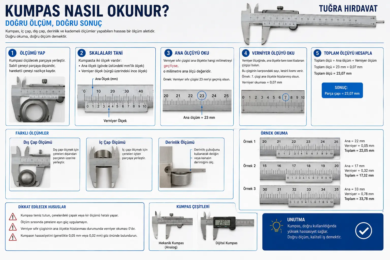 Kumpas Nasıl Okunur? Verniyerli Kumpas ile Ölçüm Rehberi