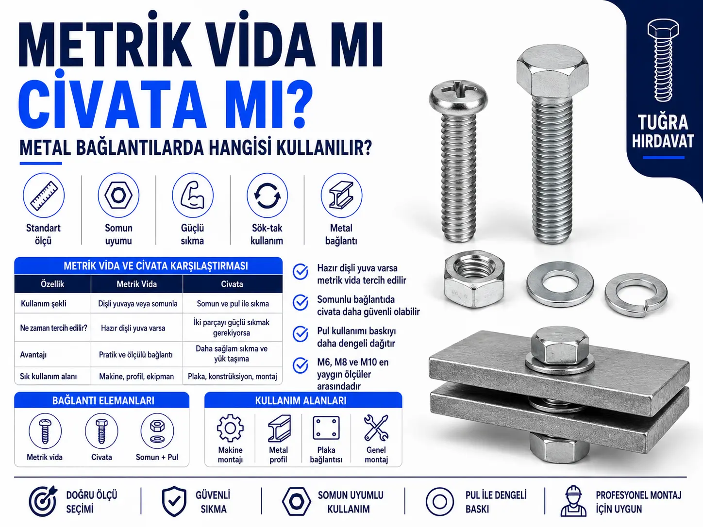 Metrik Vida mı Civata mı? Metal Bağlantılarda Hangisi Kullanılır?