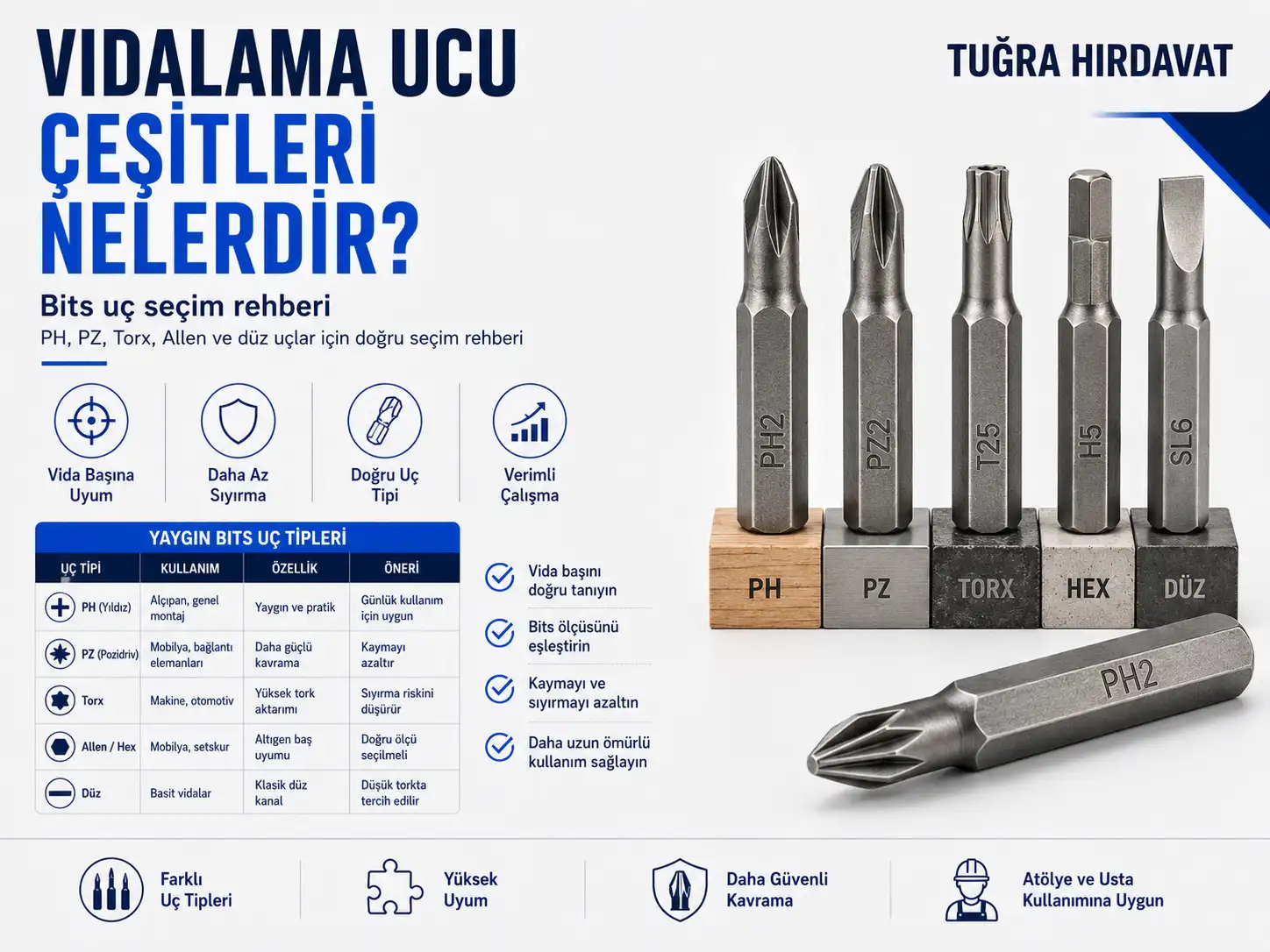 Vidalama Ucu Çeşitleri Nelerdir? Bits Uç Seçim Rehberi