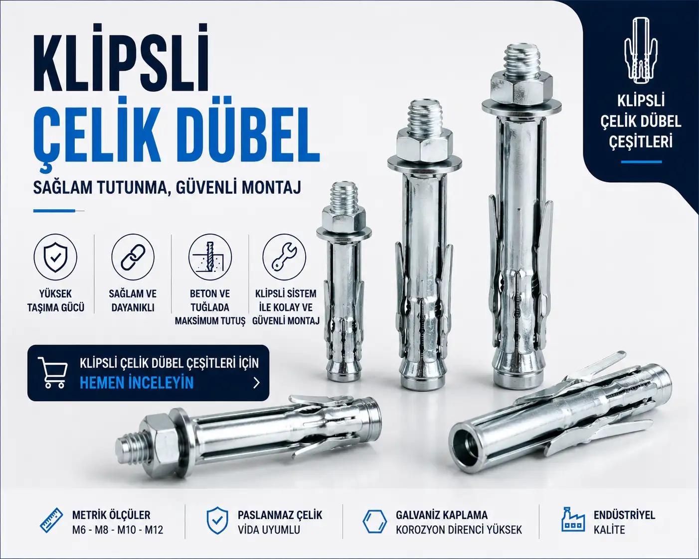 Klipsli Çelik Dübel