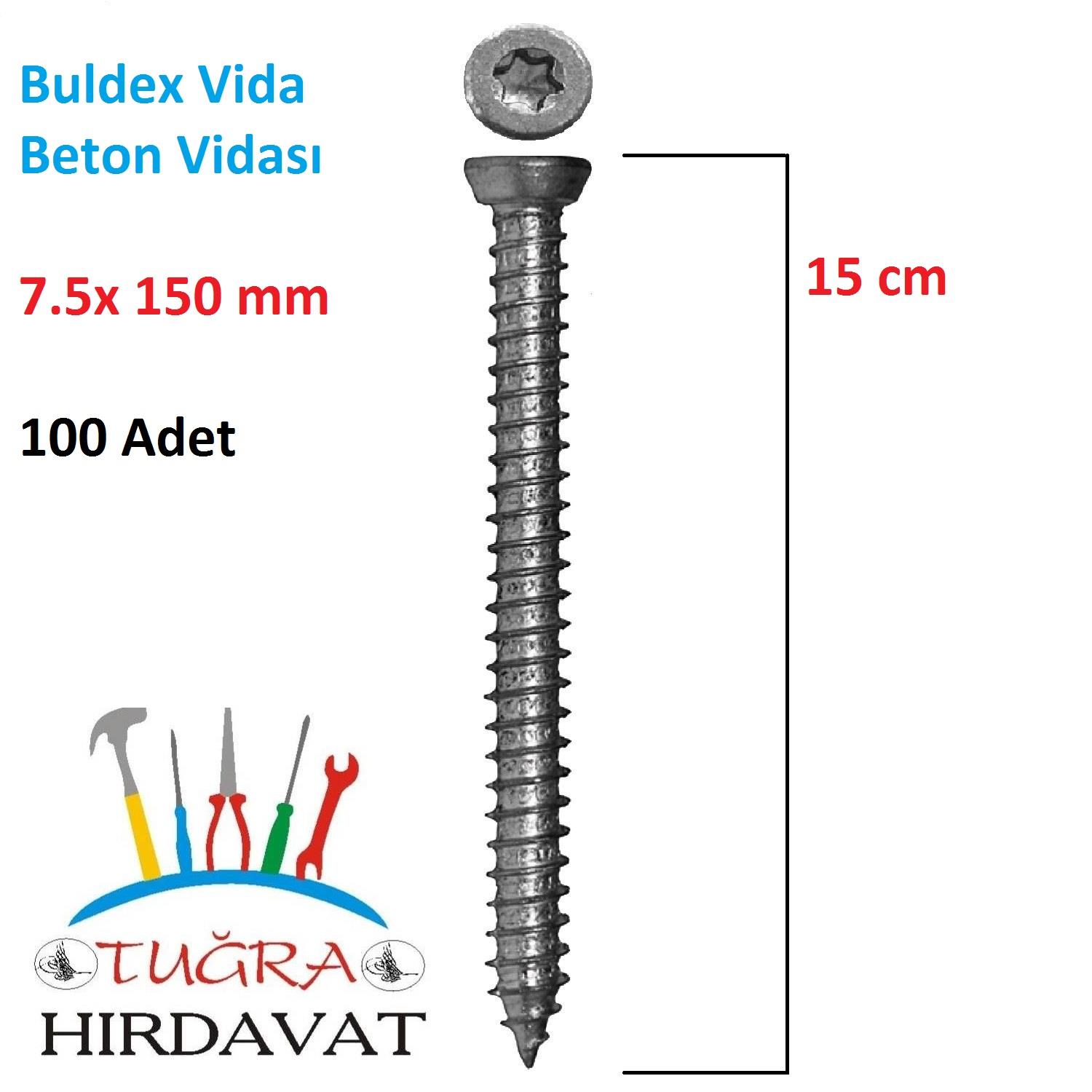 Buldex Beton Vidası 7.5X150mm 100 Adet Torx Buldeks Vida 15 cm