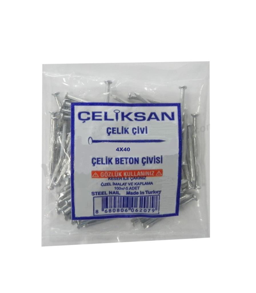 Çeliksan Çelik Beton Çivi 4x40 (4 Lük Beton Çivisi) 100 Adet Gümüş