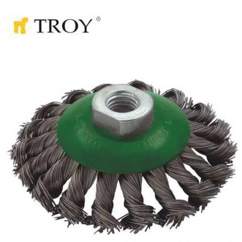 TROY 27705-100 Burma Saçaklı Konik Fırça Tel Pas Sökücü 100mmxM14