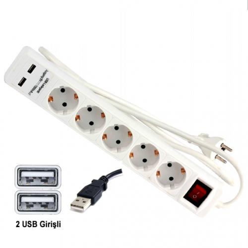 TROY 24025 USB Girişli Beşli Grup Priz ve Uzatma Kablosu